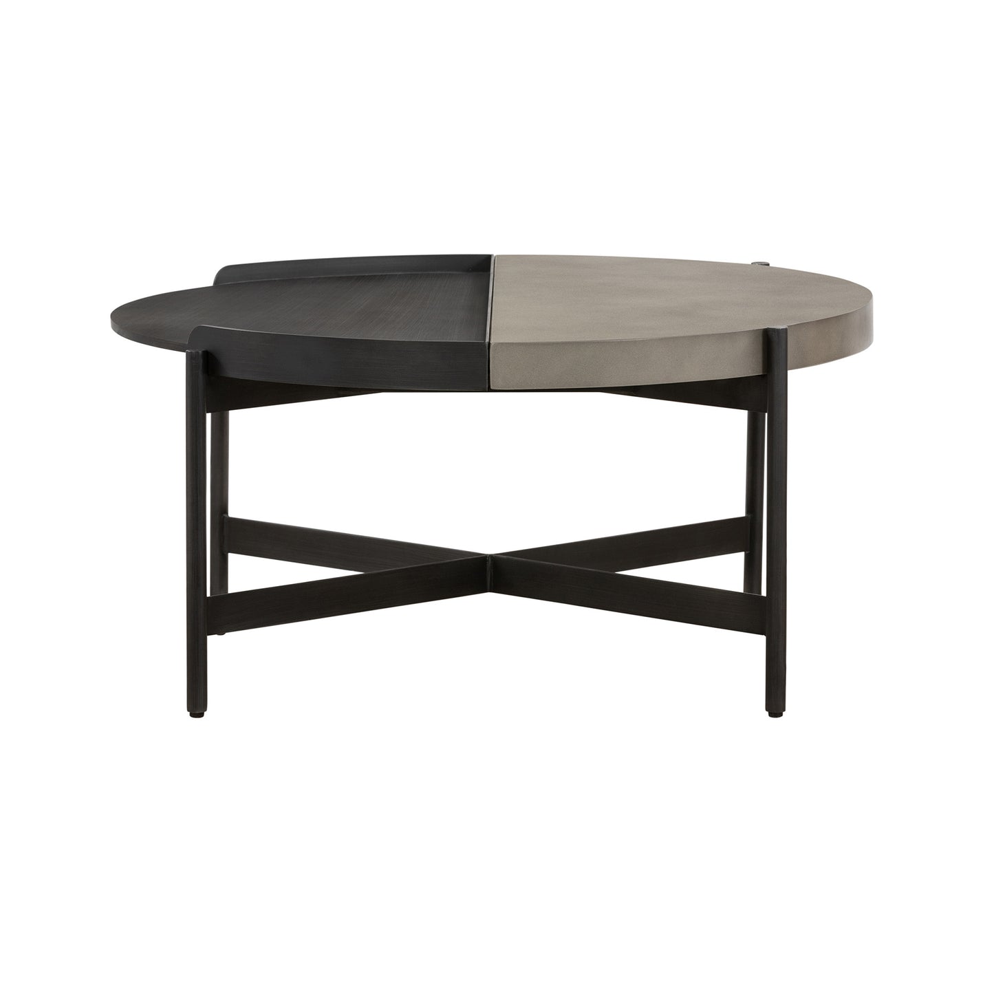 32" Black and Gray And Black Concrete And Metal Round Coffee Table