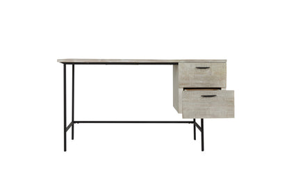 55" Ivory and Black Solid Wood Writing Desk with Two Drawers