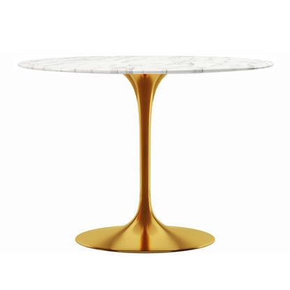 40" White And Gold Marble And Metal Dining Table