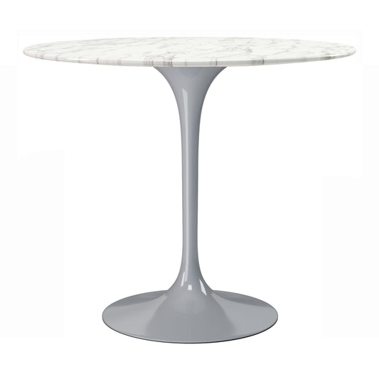 32" White And Gray Marble And Metal Dining Table