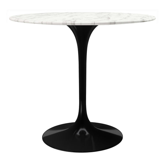 32" White And Black Marble And Metal Dining Table