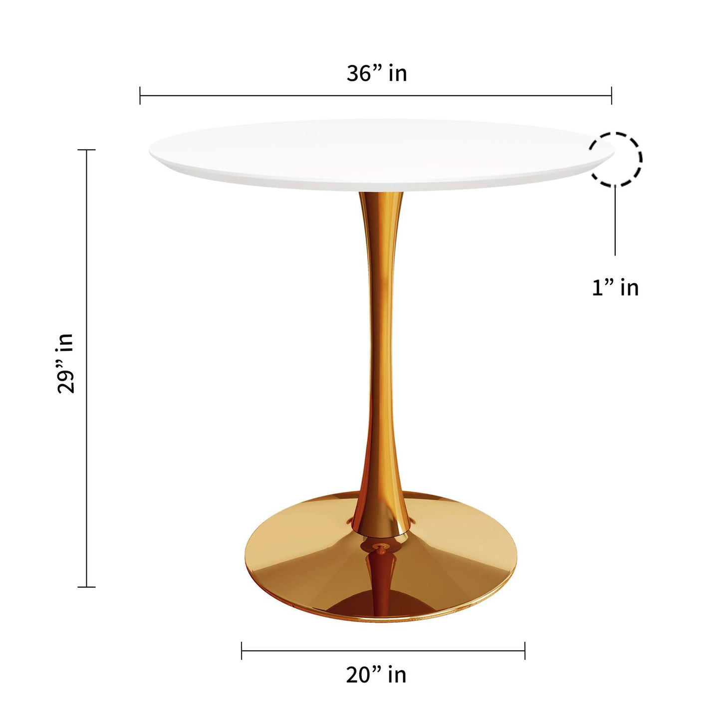 36" White And Gold Metal Dining Table