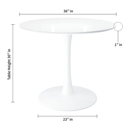 36" White Metal Dining Table