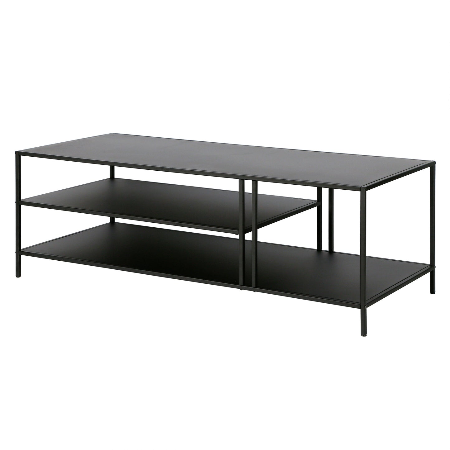 48" Black Steel Coffee Table With Two Shelves