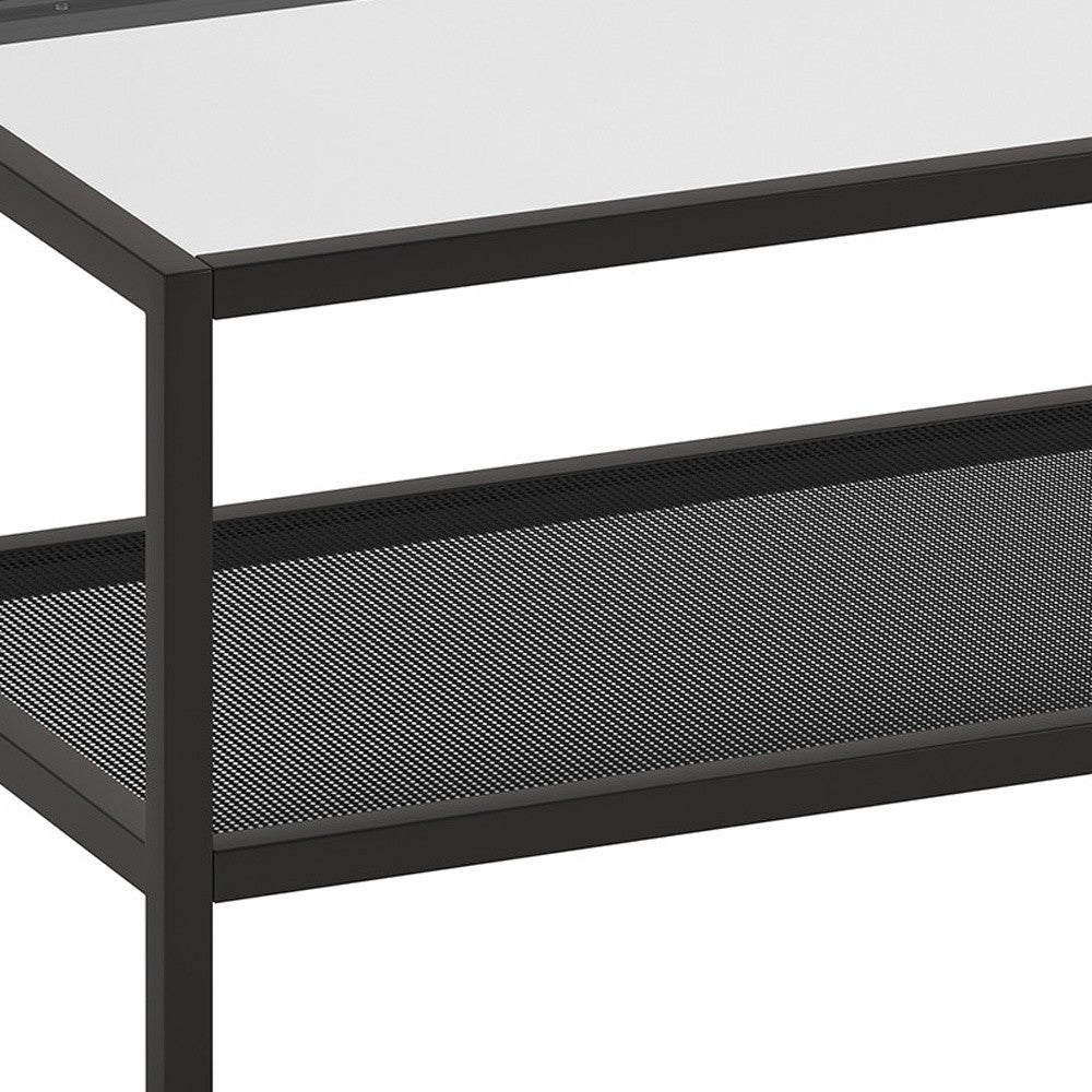 45" Black Glass And Steel Coffee Table With Shelf