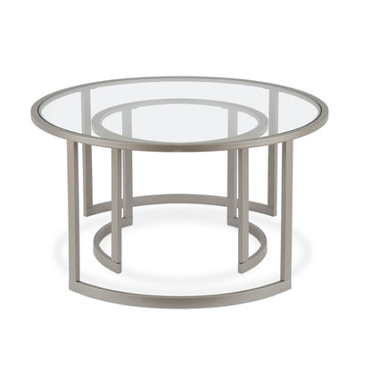 Set of Two 36" Nickel Glass And Steel Round Nested Coffee Tables