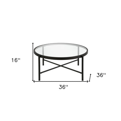 36" Black Glass And Steel Round Coffee Table