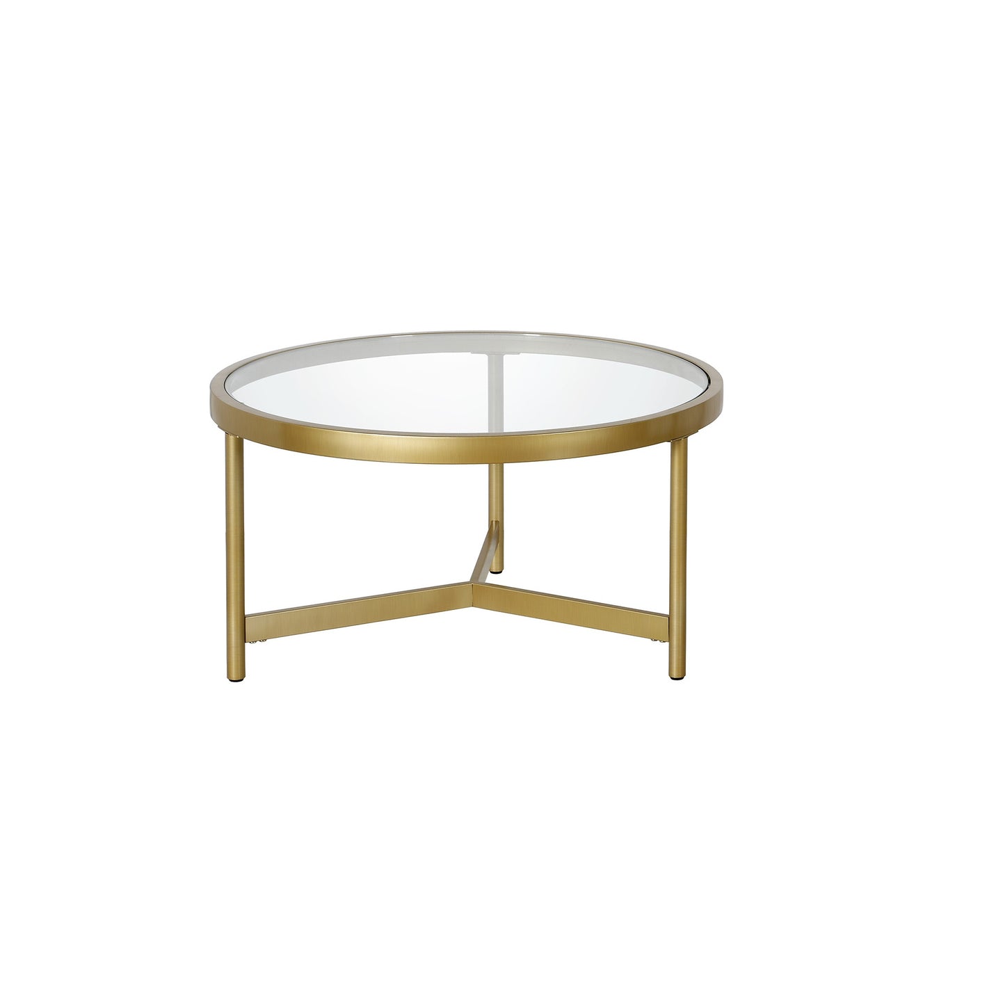 Set of Two 30" Clear And Gold Glass And Steel Round Nested Coffee Tables