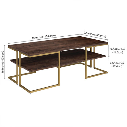 45" Gold Steel Coffee Table With Shelf