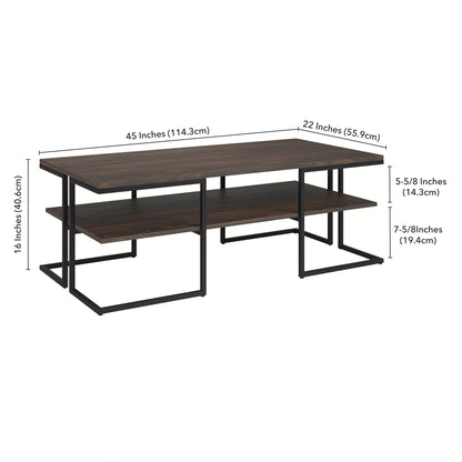 45" Black Steel Coffee Table With Shelf