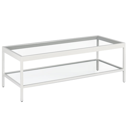 45" White Glass And Steel Coffee Table With Shelf