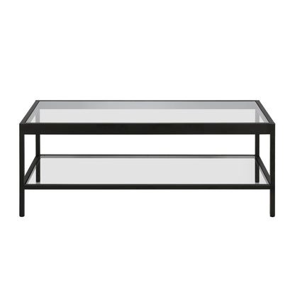 45" Black Glass And Steel Coffee Table With Shelf