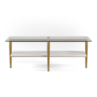 47" Gold Glass And Steel Coffee Table With Shelf