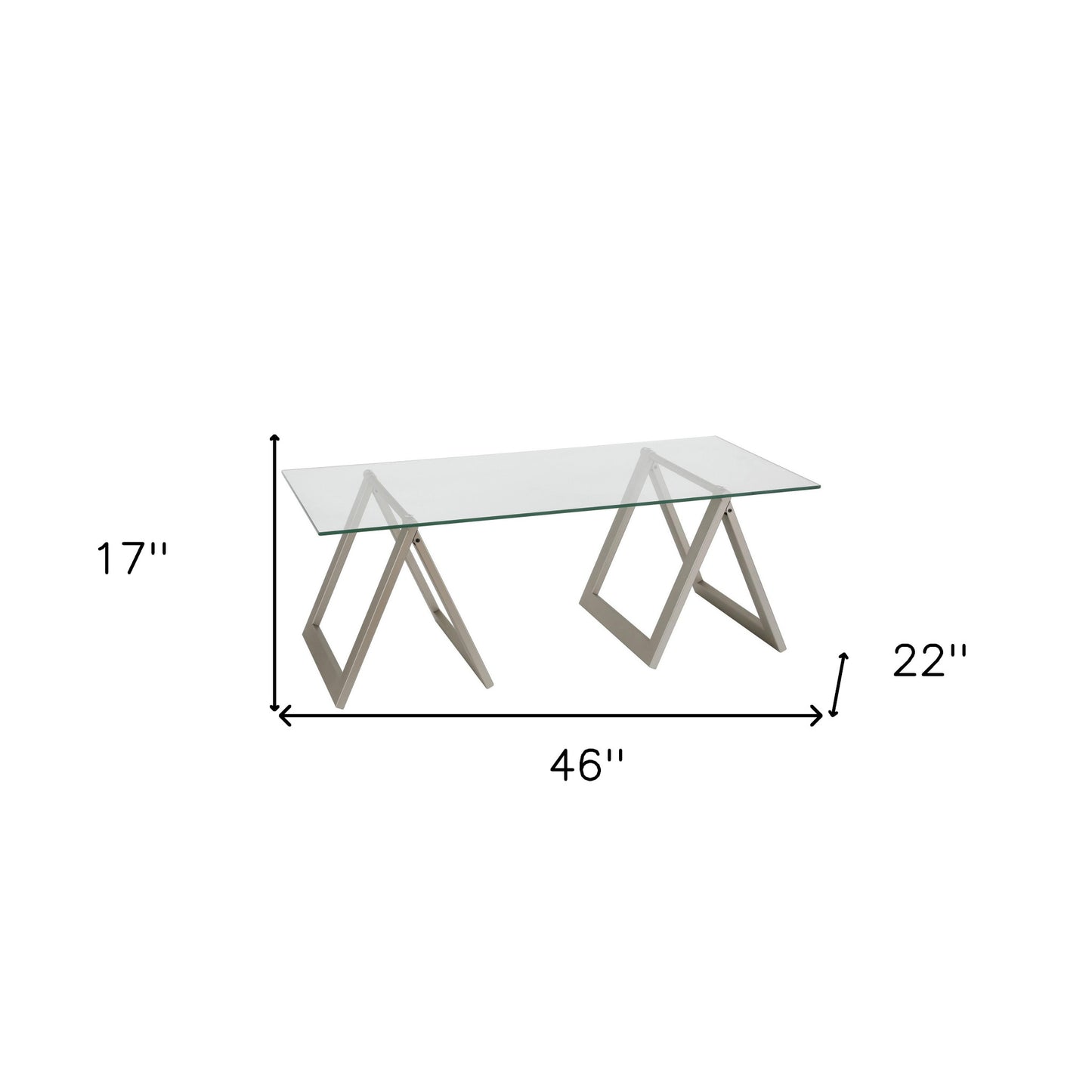 46" Clear Glass And Steel Coffee Table