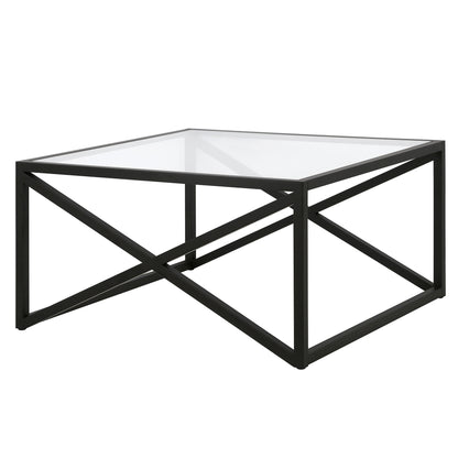 32" Black Glass And Steel Square Coffee Table