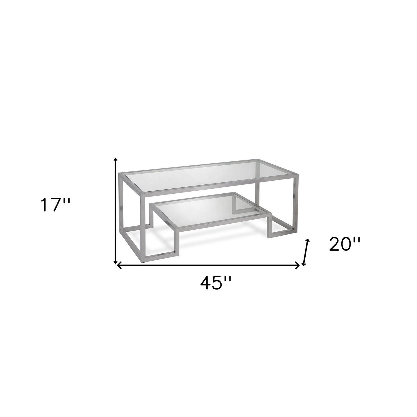 45" Silver Glass And Steel Coffee Table With Shelf