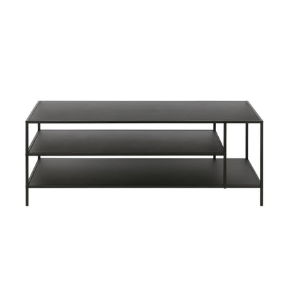 46" Black Steel Coffee Table With Two Shelves