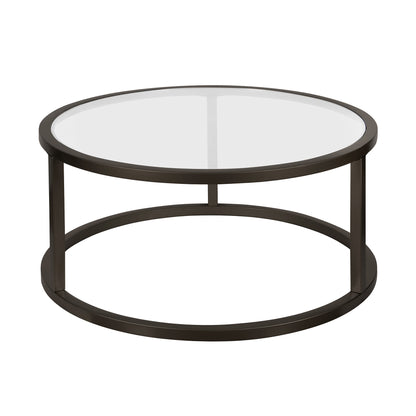 35" Black Glass And Steel Round Coffee Table