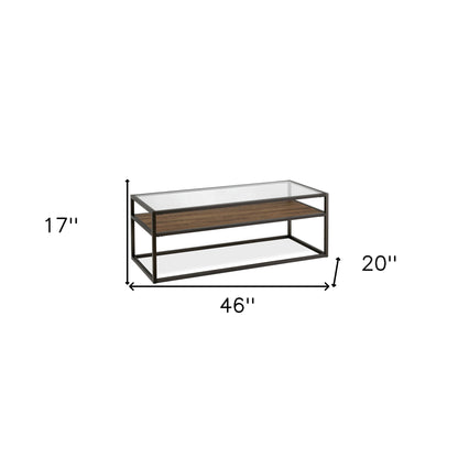 46" Black Glass And Steel Coffee Table With Shelf