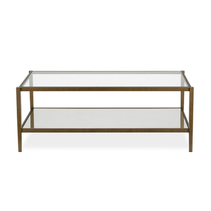 45" Gold Glass And Steel Coffee Table With Shelf