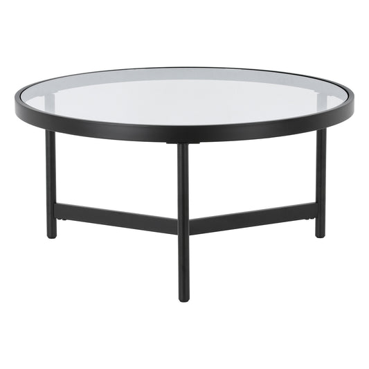 32" Black Glass And Steel Round Coffee Table