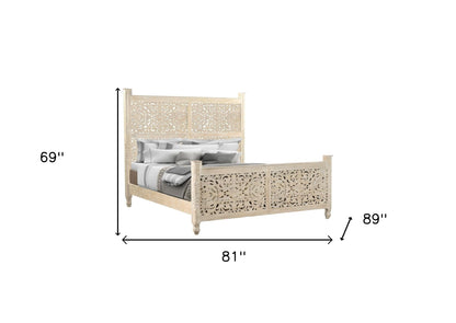 Carved Solid Wood King White Bed