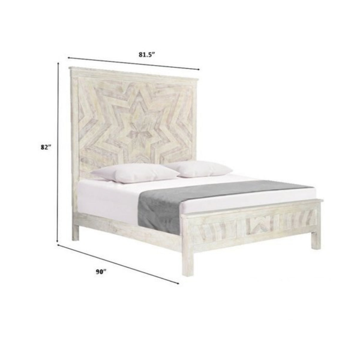 Solid Wood King Geo Star White Bed