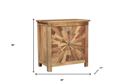 30" Brown Three Drawer Starburst Pattern Solid Wood Nightstand