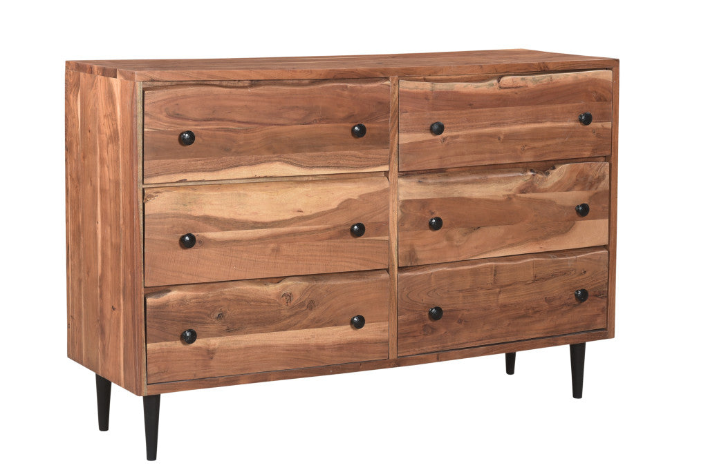 60" Brown Solid Wood Six Drawer Dresser