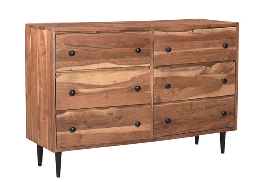 60" Brown Solid Wood Six Drawer Dresser