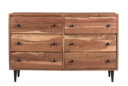 60" Brown Solid Wood Six Drawer Dresser
