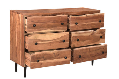 60" Brown Solid Wood Six Drawer Dresser