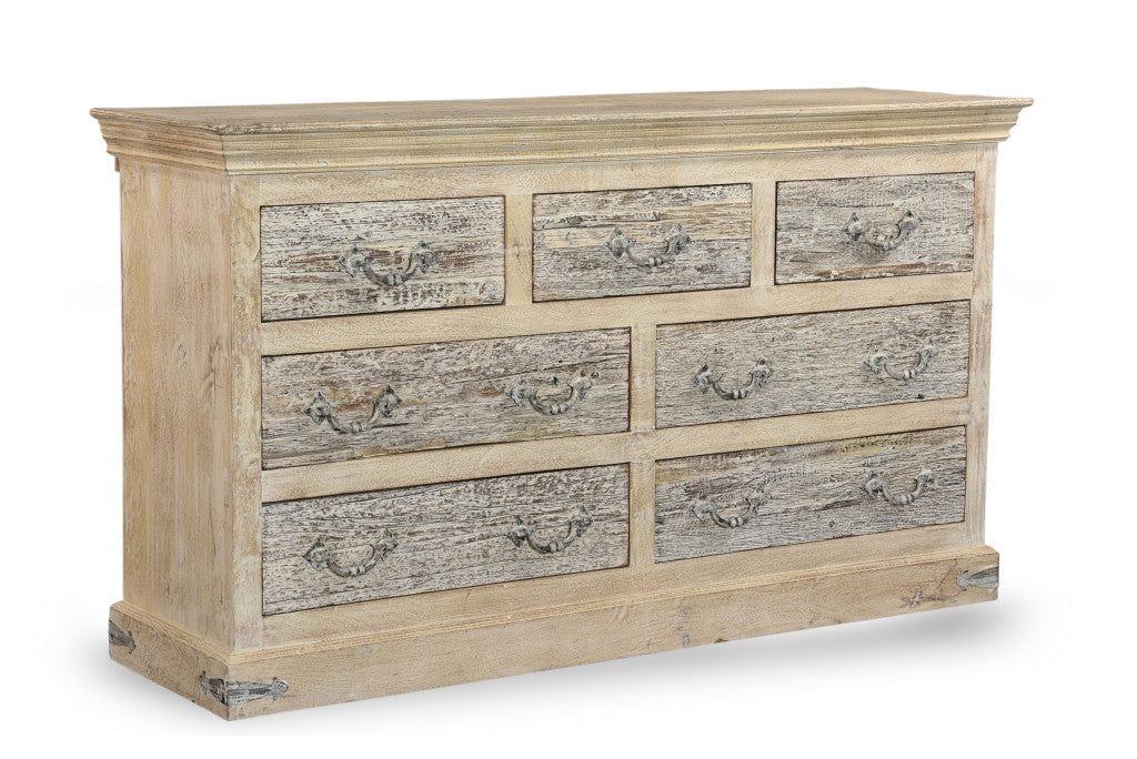 64" White Solid Wood Seven Drawer Double Dresser
