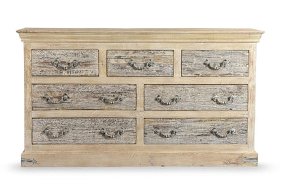 64" White Solid Wood Seven Drawer Double Dresser