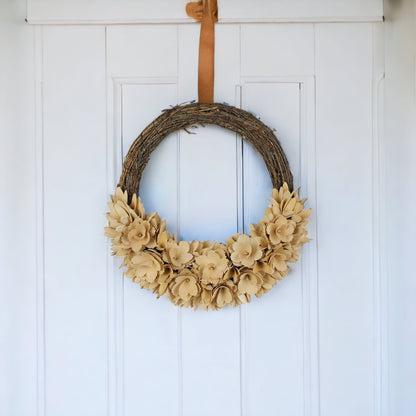 4" Tan Artificial Wood Curl Wreath