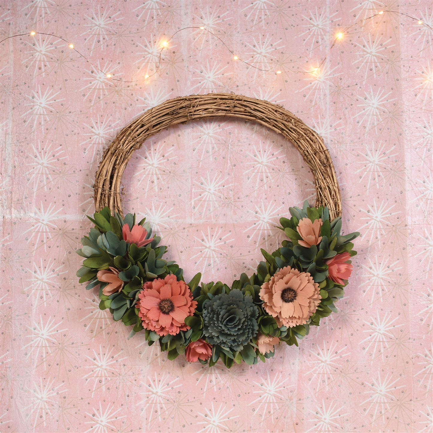 18" Pink and Green Artificial Mixed Assortment Wreath