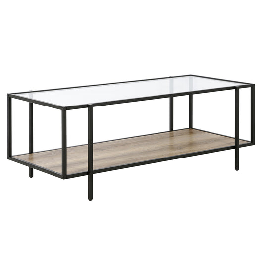 45" Brown And Black Glass And Steel Coffee Table With Shelf