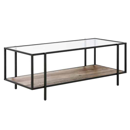 45" Gray And Black Glass And Steel Coffee Table With Shelf
