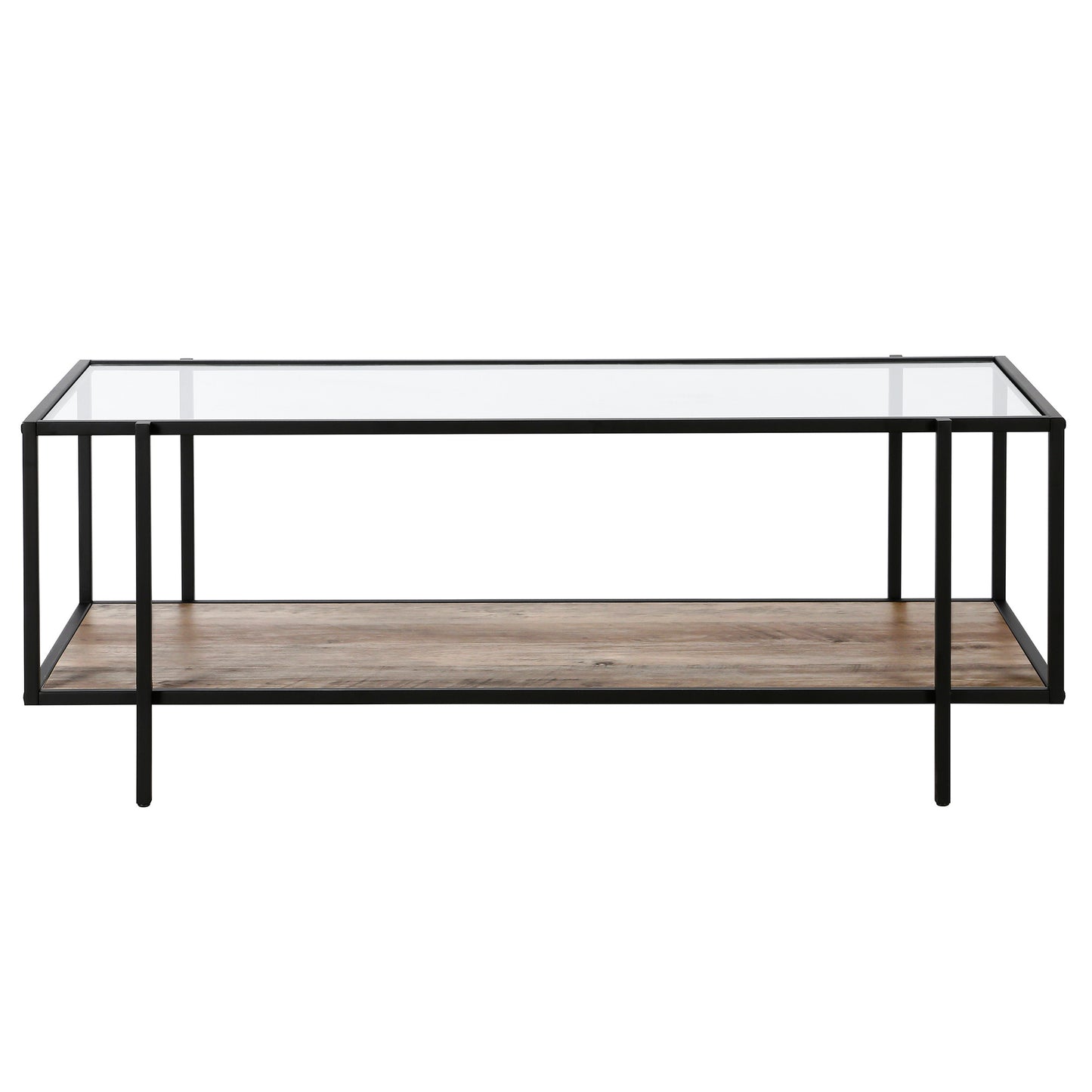 45" Gray And Black Glass And Steel Coffee Table With Shelf