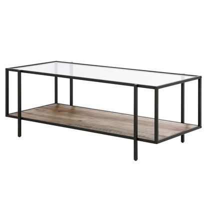 45" Gray And Black Glass And Steel Coffee Table With Shelf