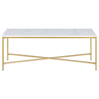 48" White And Gold Steel Coffee Table