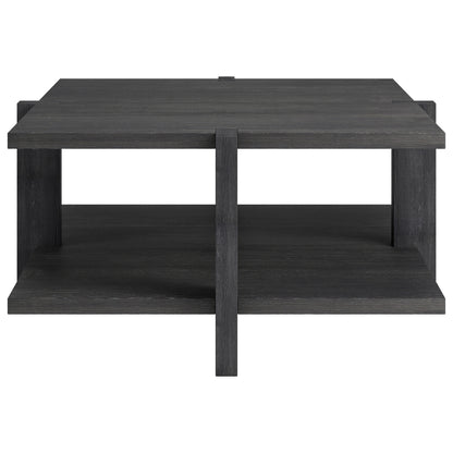 35" Gray Square Coffee Table With Shelf