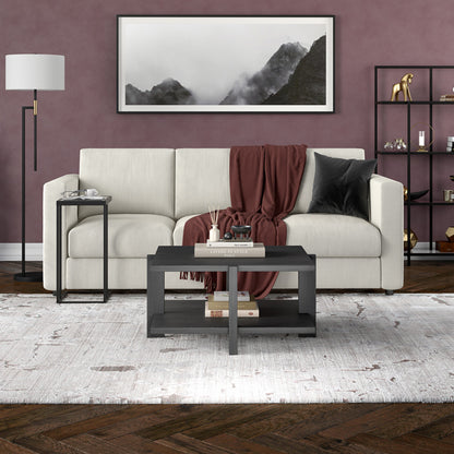 35" Gray Square Coffee Table With Shelf