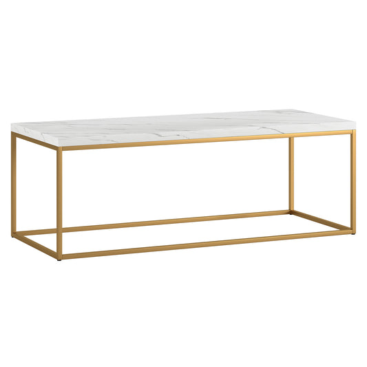 48" White And Gold Faux Marble And Steel Coffee Table