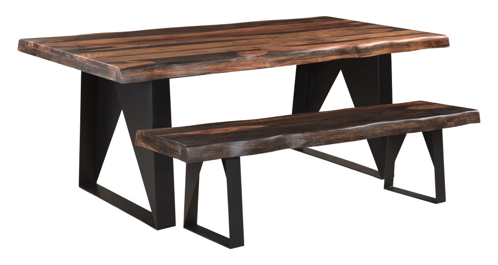 80" Dark Brown And Black Solid Wood And Metal Dining Table