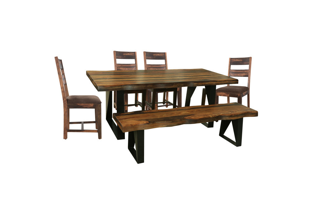 80" Dark Brown And Black Solid Wood And Metal Dining Table