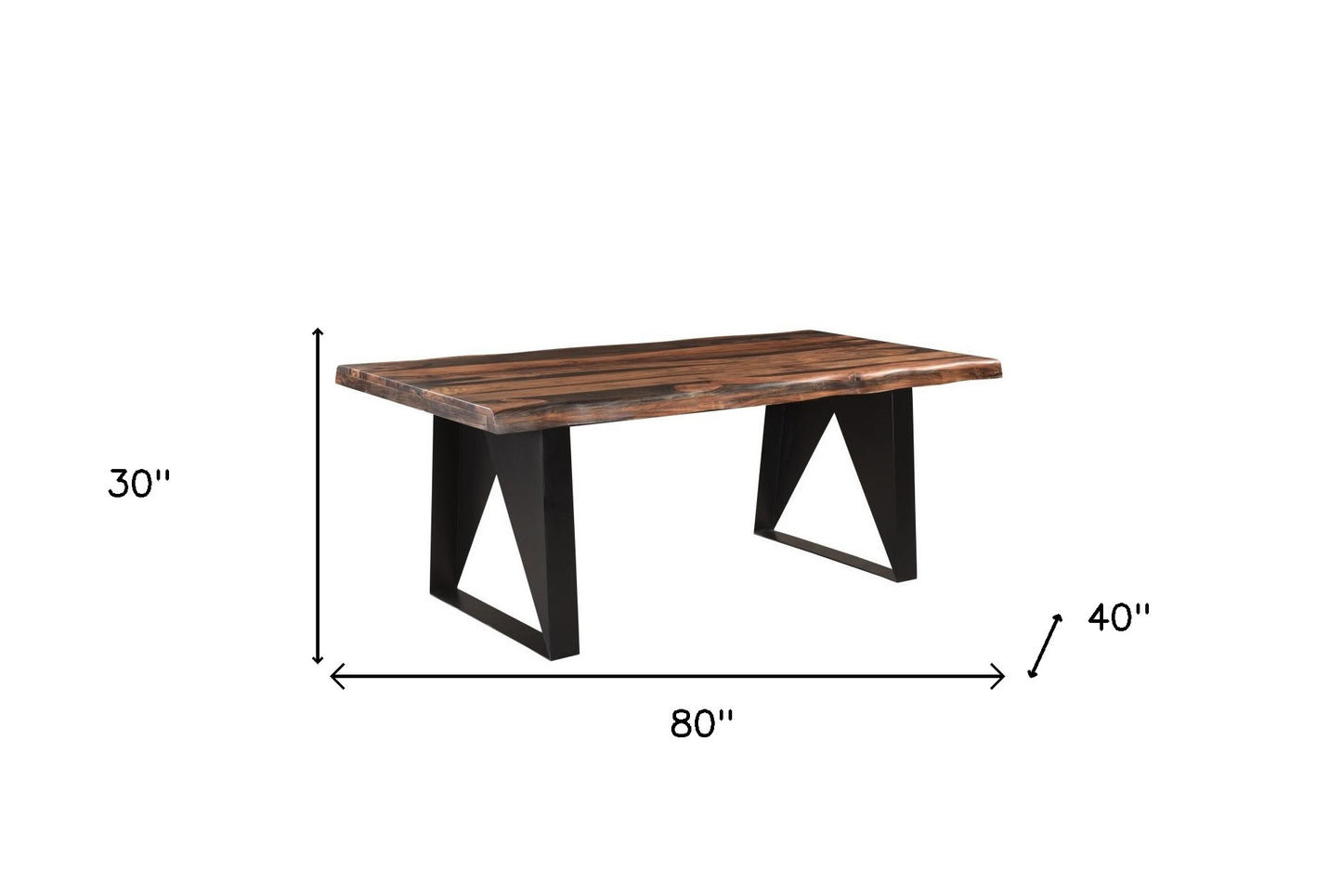 80" Dark Brown And Black Solid Wood And Metal Dining Table