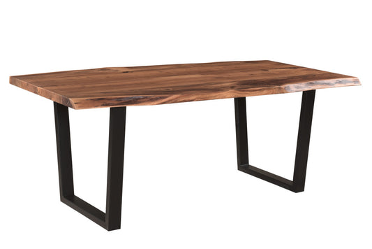 78" Brown And Black Solid Wood And Metal Dining Table