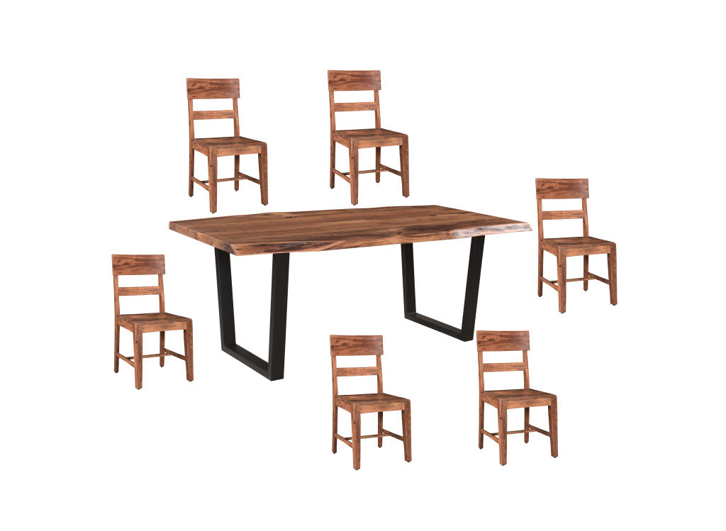 78" Brown And Black Solid Wood And Metal Dining Table