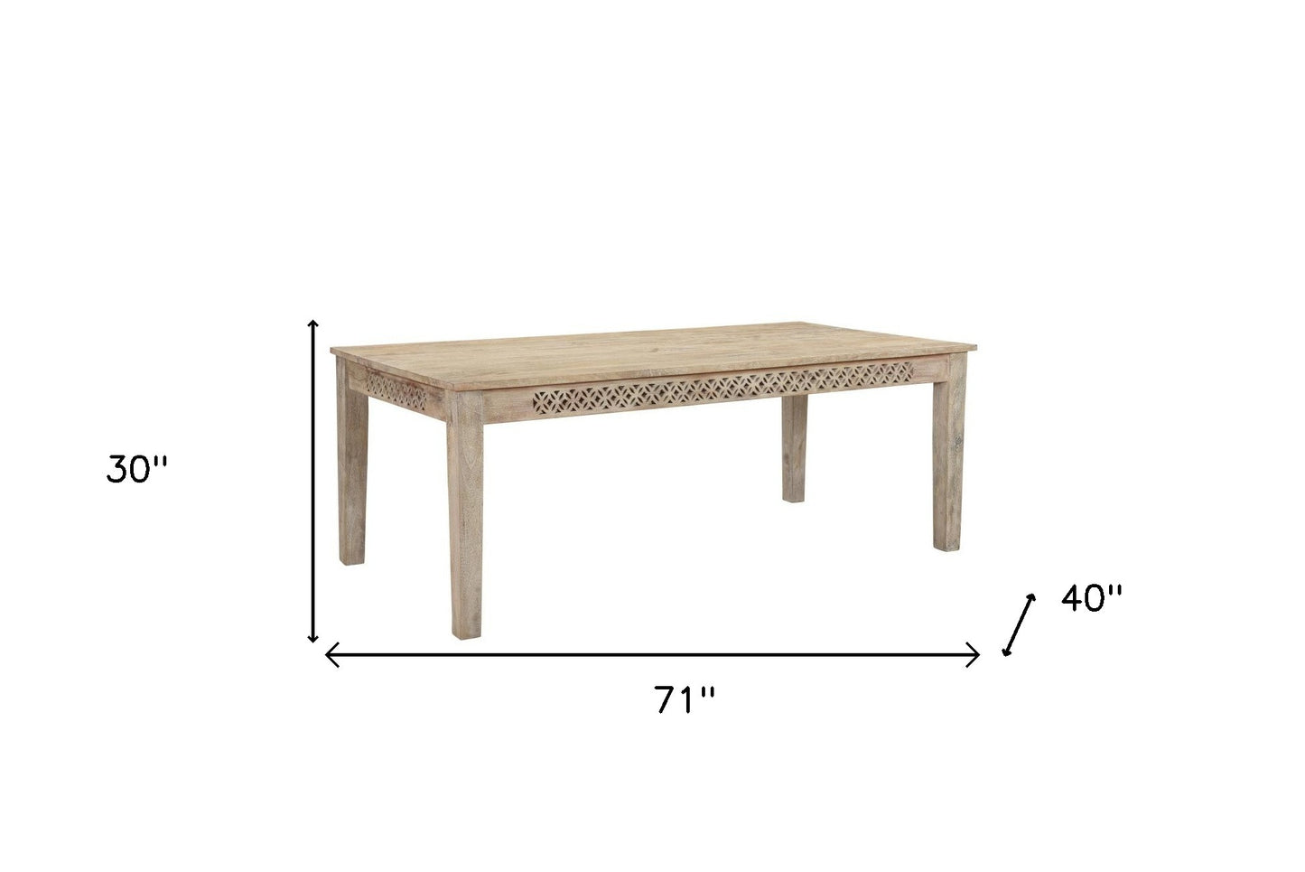 71" White Solid Wood Dining Table